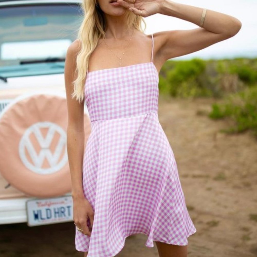 pink gingham skater dress